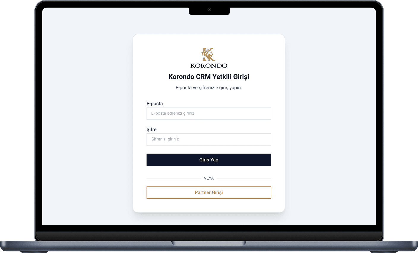 Korondo CRM Giriş Ekranı