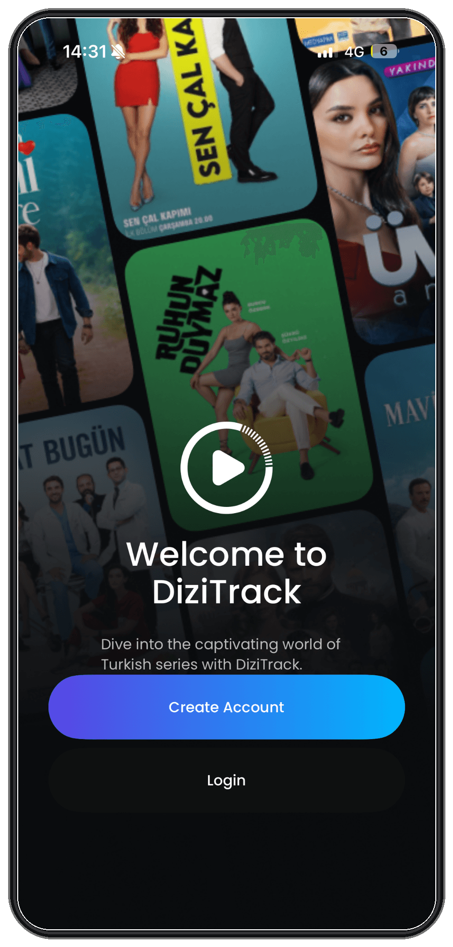 DiziTrack mobil uygulama ekranı 1
