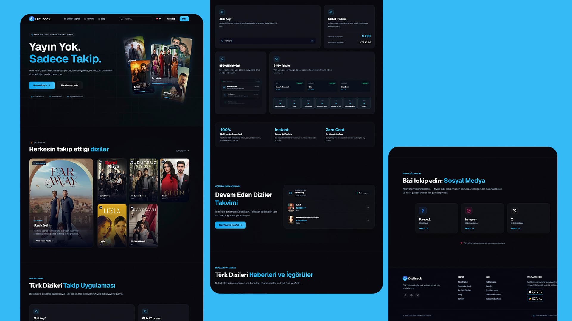 DiziTrack web platformu arayüz tasarımı